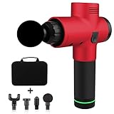 Pistolet de massage Neborn - Électronique - 3 vitesses - Détente musculaire - Pour le corps - Particulièrement silencieux - Avec 5 têtes de massage différentes, rouge