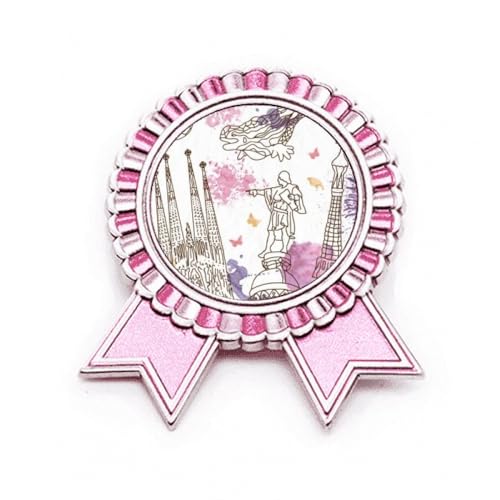 Broche football cathédrale Barcelone rose en métal style personnalisé