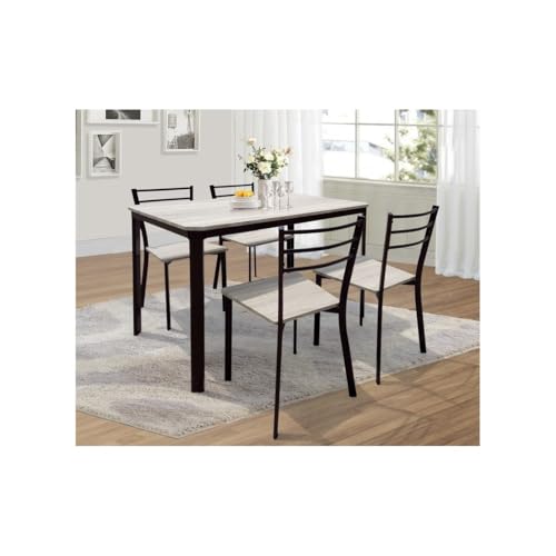 PRICE FACTORY just for you Ensemble Table de Repas Leeds Noire Finition Bronze + 4 chaises – Style Industriel Bois et métal