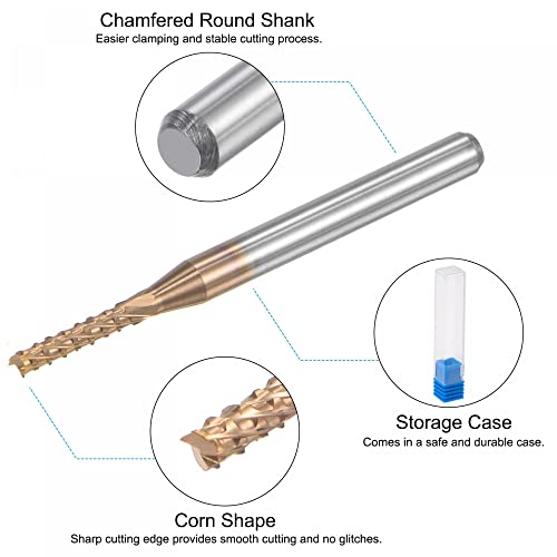 Image of uxcell End Mill CNC Router Bits, 1 /8 inch 3.175mm Shank 1.8mm x 9mm Titanium Coated Tungsten Carbide Engraving Milling Cutter for PCB Plastic Fiber Wood 2pcs