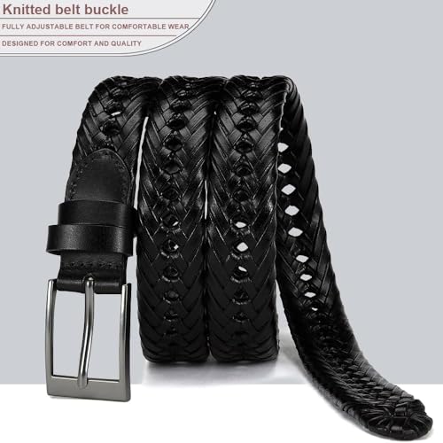 DOOPAI Men's Braided Leather Dress Belt - Comfort Fit, Adjustable Strap, Fashion Hand Woven - Brown Belt for Casual Dress Golf Jeans