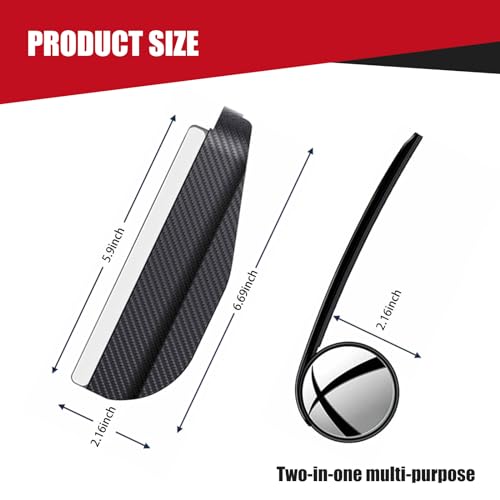 Pack-2 Car Carbon Fiber Rain Eyebrow, 2-in-1 Adjustable Wide-angle Rearview Blind Spot Mirror, Rainwater Diversion Reflective Protective Cover, Universal for Cars Side Mirror Parts (Black) - Image 3
