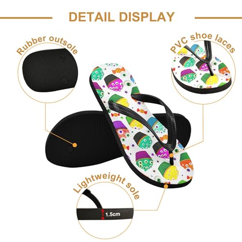 Burbuja Colorful Halloween Cupcakes Flip Flops for Women Men, Soft Thong Sandals Rubber Slippers for Pool Beach Essentials3