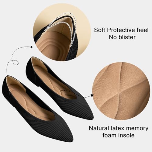 Comfortable Black Pointed Toe Knit Ballet Flats for Women 7.5UK - Image 2