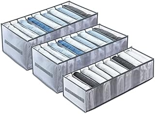 Yotako 3Pcs Closet Drawer Organisers, Foldable Wardrobe Clothes Organizer with Compartments, Nylon Wardrobe Storage Boxes for Jeans, Baby Clothes, Leggings, T-shirt, Trousers(Grey, 9, 9, 9 Grids)