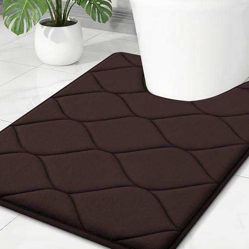 Image of Smiry Memory Foam U-Shaped Toilet Mat 24x20, Soft Absorbent Toilet Rugs | Brown, Plush Quick Dry and Machine Washable Cushion Contour Rug for Toilet, Shower, Tub & Home Decor
