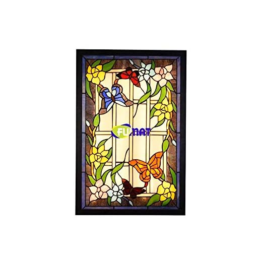 Tiffany Style Butterfly Flower LED Tak Vägglampa Rektangel Målat glas Oljemålning Takbelysningsarmatur Hantverk Dekorbelysning,LED 36W ZHANGXXX