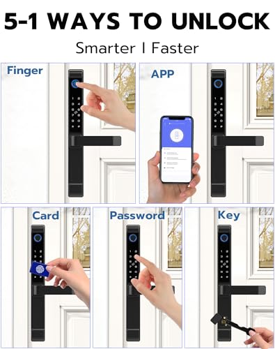 Eseesmart Fingerprint Smart Door Lock with Handle, Door Lock with Keypad RFID Fingerprint Remote Unlock, Electronic Digital Keyless Biometric Smart Lock for Aluminum Wooden Front Door - Image 5