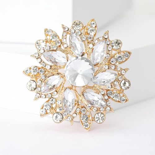 Image of Rhinestone Flower Brooch for Women Vintage Crystal Flower Brooch Pin Elegant Clothing Hat Bag Accessories Christmas Birthday Party Wedding Costume Jewelry