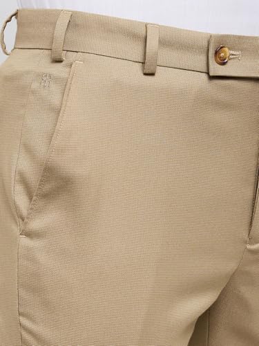 Image of Raymond Men Slim Fit Structure Pattern Polyester Blend Flat Front Formal Trouser