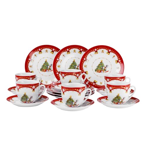 Van Well Kaffeeservice Weihnachtszauber 18-tlg. für 6 Personen – festliches Porzellan-Kaffeeset mit Weihnachtsdekor spülmaschinen- & mikrowellengeeignet