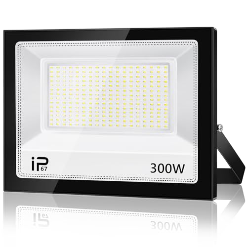 Foco LED Exterior 300W,30000LM 7000K Proyector LED Exterior,IP67 Impermeable 252 LEDs Super Brillante Blanco Frío Luz de Seguridad,Potente Luces Led Exterior para Jardín,Garaje,Terraza,Patio Trasero