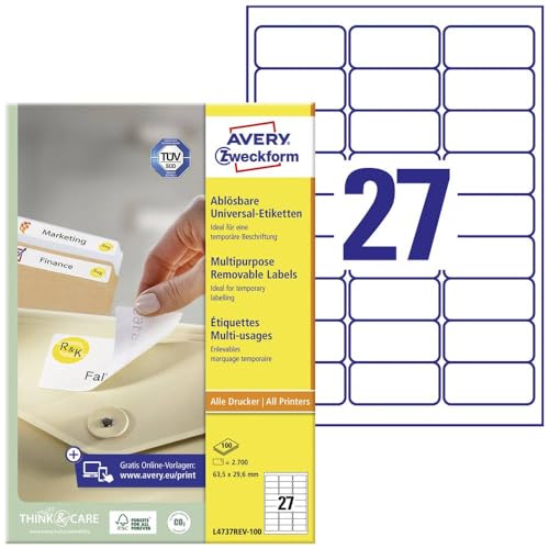 Etiquette universelles Avery-Zweckform L4737REV-100 blanc 63.5x29.6mm