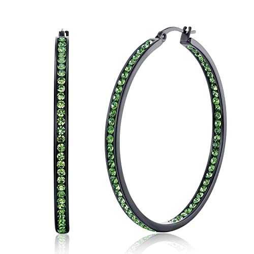 weinuo 2 Inch Stunning Stainless Steel Multi-colors Cubic Zirconia Hoop Earring for Women Hypoallergenic Jewelry for Sensitive Ears Large Big Hoop Earrings 50MM, 50MM, Stainless Steel Cubic Zirconia,