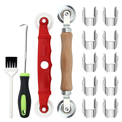 14 Pcs Screen Rolling for Flat Spline, Windspeed Window Screen Door Repair Kit 3Pcs Screen Roller Tool with 10Pcs Screen Installer Clips, A Groove Cleaning Brush for Installing Screen Window Door