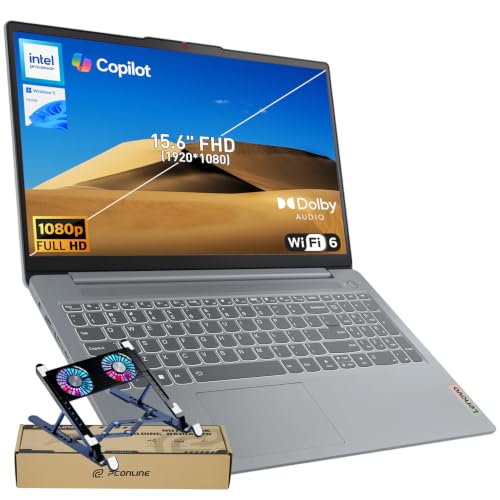 Image of Lenovo 2026 Model 15.6 inch FHD IdeaPad Slim 3i Rugged Reliability Laptop, Microsoft Copilot AI, Intel 4-Core CPU, Up to 12h Battery Life, Grey, 8GB DDR5 RAM, 128GB Storage, Win11, w /Laptop Cooler