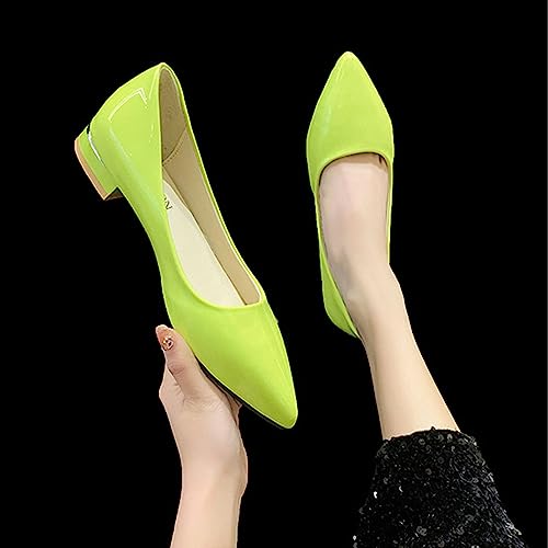 Women's Pointed Toe Slip-on Low Heel Flat Pumps,Fashion Non-Slip Soft Bottom Cute Candy Colors Office Work Dress Leather Shoes Beach Walking Casual Flats Chunky Heels Pumps3