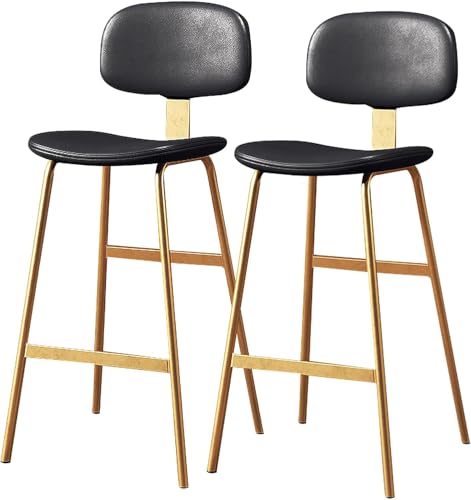 Juego de 2 modernos taburetes de bar de piel sintética ajustables con patas de metal y reposapiés, elegantes asientos de comedor y cocina (negro, 75 cm)