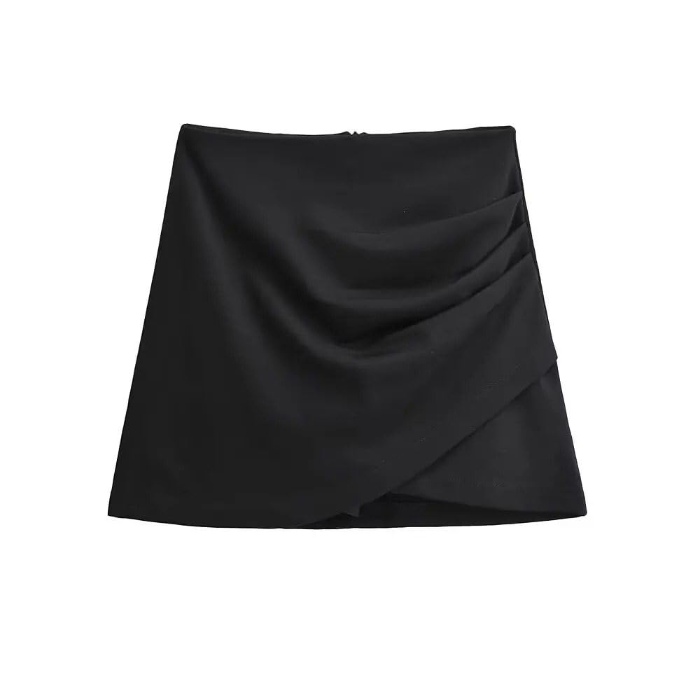 SWEPER Jupe Courte Femme - Rue Gris Femmes Mini Jupe Printemps Asymétrique Portefeuille Froncé Fermeture Éclair Taille Haute Femme Paquet Hanche Jupe