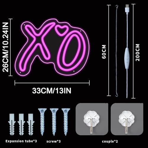 Image of ENUOLI XO Heart Neon Signs, Pink XO LED Neon Light for Wall Home Decor | Dimmable XO Neon Lights Wedding Hanging Wall Decor USB Operated for Bar Pub Cave Club Birthday Party Girls Lover Teens Gift