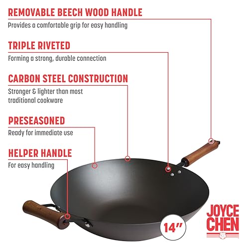 JOYCE CHEN Classic Series 14-Inch Preseasoned Carbon Steel Wok - Thumbnail 2