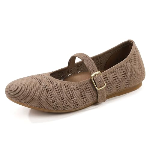 Image of Frank Mully Women's Mary Jane Flats Comfortable Dressy Ballet Flats Casual Round Toe Slip On Washable Knitted Fabric Office Work Woman Shoes