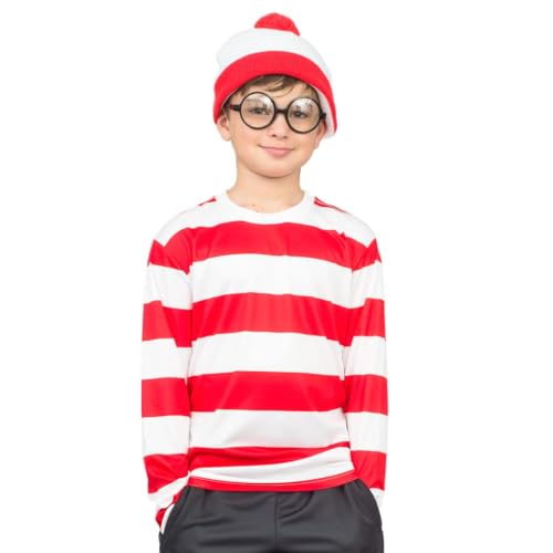 Disfraz completo de Where's Waldo con camisa, gorro y gafas miniatura 4