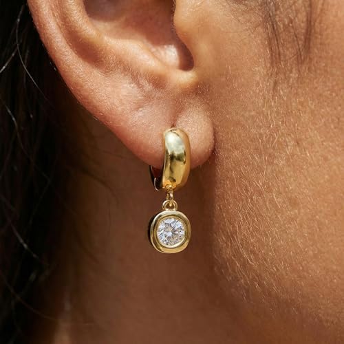 NIXMAX Trendy Gold Dangle Earrings for Women, Chunky Statement Round CZ - 1