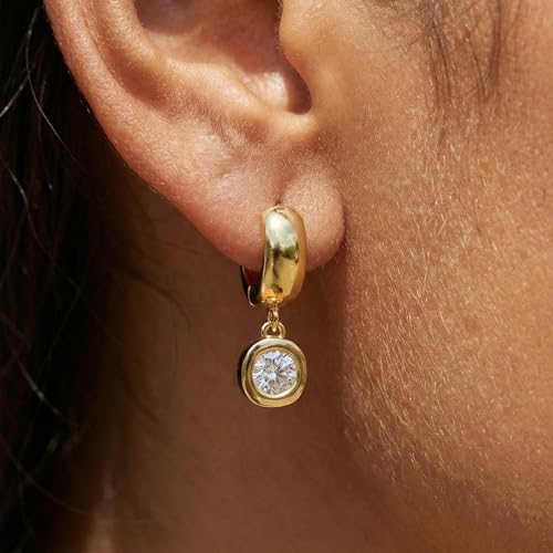 NIXMAX Trendy Gold Dangle Earrings for Women, Chunky Statement Round CZ