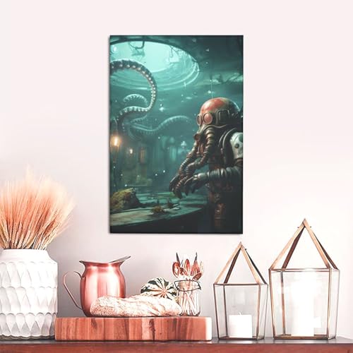Œuvre d'art moderne encadrée pieuvre pour finition murale premium - 7