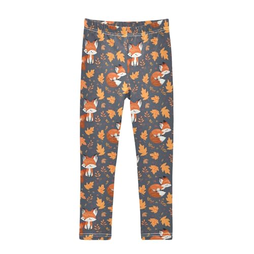 Cute Fox Maple Leaf Girls Leggings Soft Stretch Workout Yoga Dance Pants for Kids Casual Tights