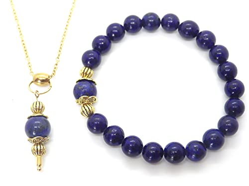 Parure bracelet et collier de style vintage pour femme en Lapis Lazuli bleu et métal doré