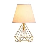 北欧の創造的なダイヤモンド鉄テーブルランプ ホームリネンファブリックベッドサイドランプ、モダンでシンプルなリビングルーム 結婚部屋 子供の寝室のテーブルランプ 夜灯 LED 照明器具 電気スタンド (A)