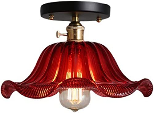 Plafonnier rouge moderne semi-encastré fleur et petit lustre E27 pour cuisine