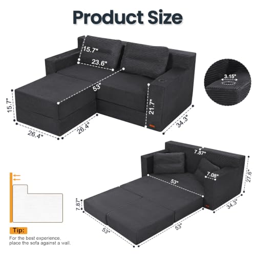 Image of COMAX Futon Sofa Bed, Convertible Sofa Bed, Folding Boneless Couches | Boneless Couch for living room, Fold Out Small Foldable Loveseat Floor Sleeper Mattress Lounge Space‑Saving, 67 inch L-Shaped