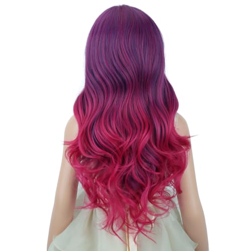 Image of PATTNIUM Purple Ombre Pink Wig for Kids Girls Long Curly Wigs Purple and Pink Middle Part Heat Resistant Synthetic Wigs with Wig Cap