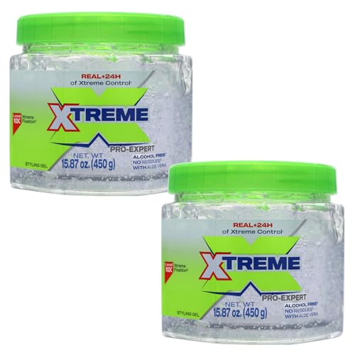 Xtreme Pro-Expert Clear Styling Hair Gel. Alcohol Free, 24-Hours Xtreme Control With Aloe Vera,15.87 Oz jar (Pack of 2)