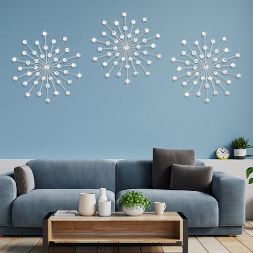 Triptyque mural étoile en cristal et métal argenté prestige