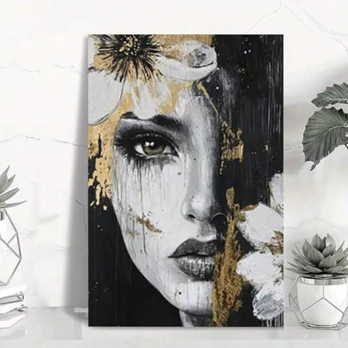 Peinture murale abstraite fleurs et graffitis sur toile encadrée 80x120 cm