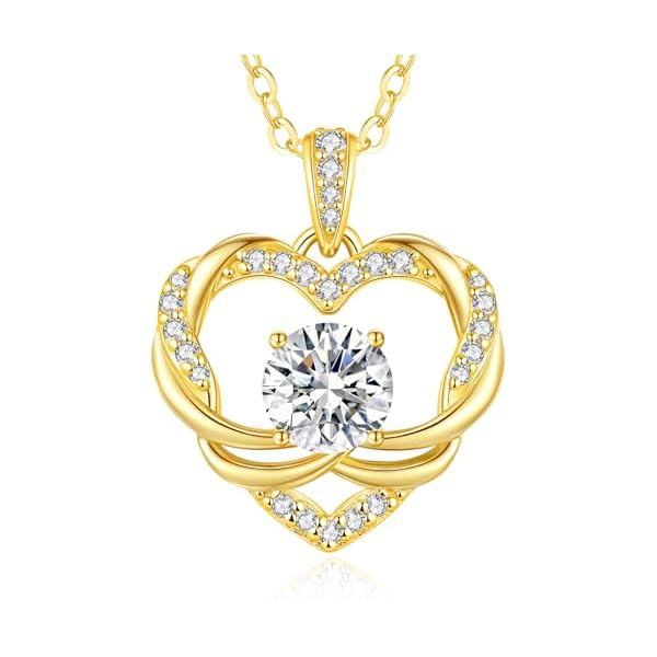 OOBEE Moissanite Heart Necklace for Women 925 Sterling Silver Fine Jewelry Twist Pendant, Valentine Anniversary Birthday Gift for Wife, Mom, Girlfriend