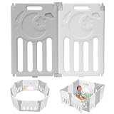 Baby Playpen, Dripex Upgrade Foldable Kids Activity Centre, Safety Play Yard, Indoor and Outdoor Baby Fence, Play Pen with Gate for Toddlers, Grey White, 2 Panel