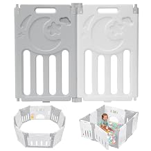 Baby Playpen, Dripex Upgrade Foldable Kids Activity Centre, Safety Play Yard, Indoor and Outdoor Baby Fence, Play Pen with Gate for Toddlers, Grey White, 2 Panel