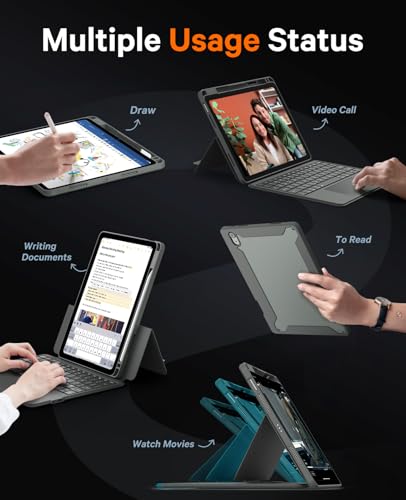 Image of CHESONA Rugged Keyboard Case for iPad 11th(A16,2025) /10th(2022) Generation | Smart Trackpad, 15-180 Adjustable Stand with Pencil Holder, 7-Color Backlit Keyboard, Grey