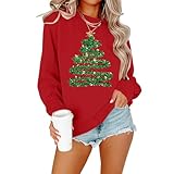 MOUSYA Christmas Sweatshirt Women Christmas Tree Graphic Long Sleeve Shirt Vacation Party Top
