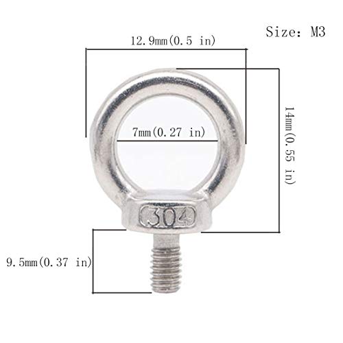 Miniatura 3 de 20pcs Anillo De Elevación Tornillos De Ojo Rosca Macho Cable Sujeción 304 Acero Inoxidablepack-Of-20, M3