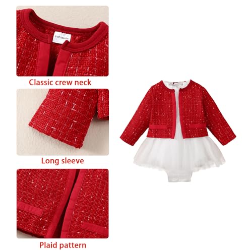 Newborn Baby Girl Dress Fall Winter Outfits Toddler Infant Clothes Set Birthday Church Wedding Party Plaid Cardigan & Romper3