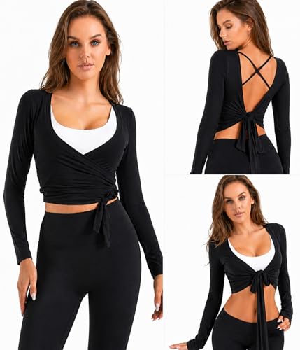 Image of Women Tie Front Shrug Long Sleeve Bolero Cardigan Lightweight Casual Tops