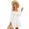 Exlura-Women-Tie-Back-Long-Lantern-Sleeve-Square-Neck-Ruffle-Dress-Elastic-Waist-Aline-Casual-Mini-Dress EXLURA Women Tie Back Summer Dresses Long Lantern Sleeve Square Neck Ruffle Elastic Waist Aline Casual Mini Dress