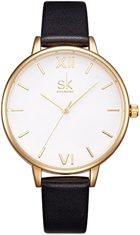 sk SHENGKEWomen Watches Leather Band Luxury Quartz Watches Girls Ladies Wristwatch Relogio Feminino (0056 Black)