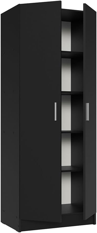 Madesa Kitchen Pantry Storage Cabinet 2 Doors with 5 Utility Shelves 23" L Wooden Organization Unit for Kitchen (Black)